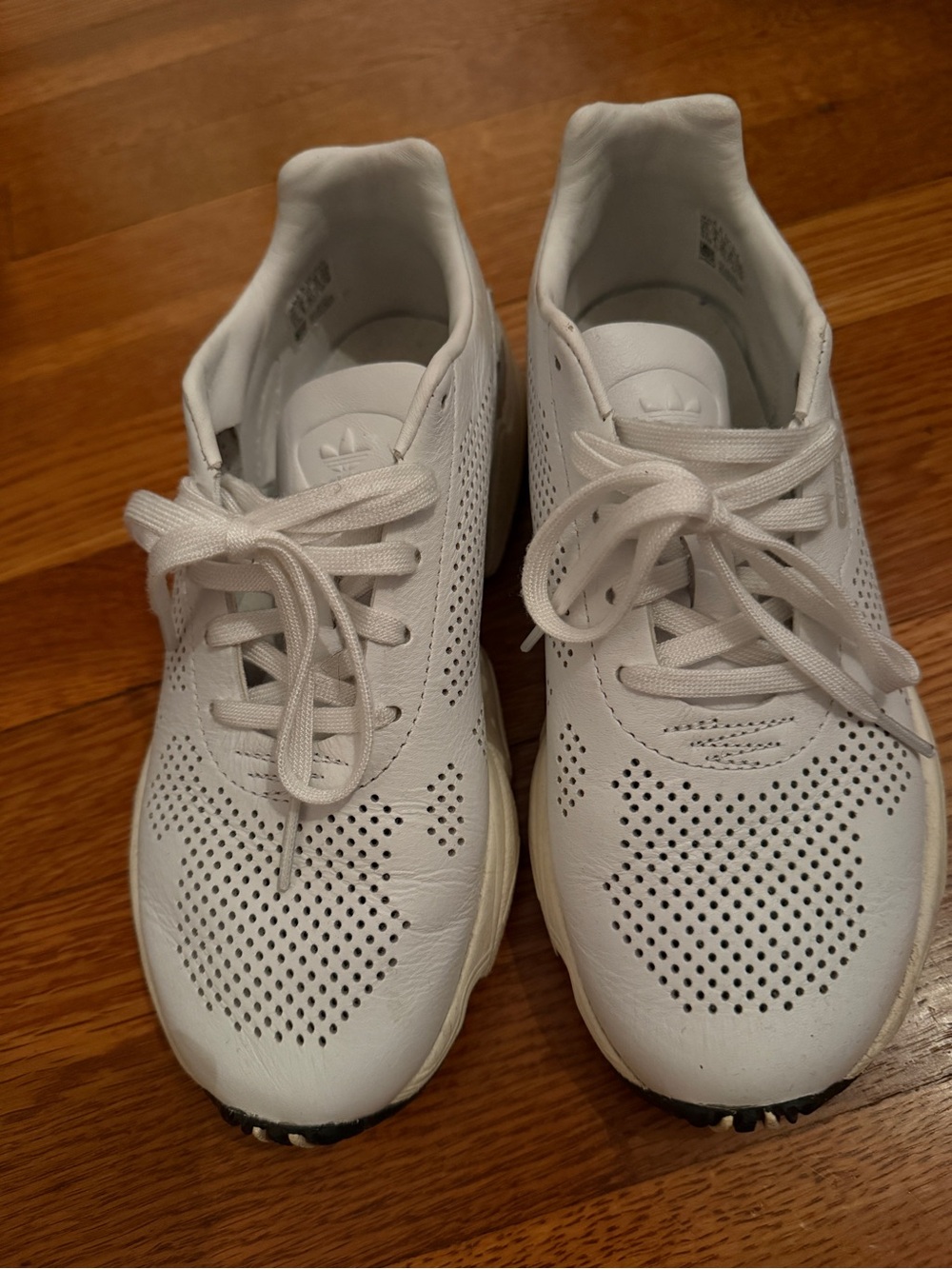 Adidas White Leather Perforated Lace-Up Sneakers